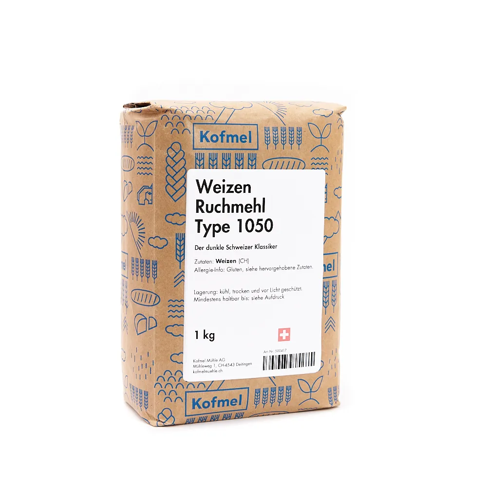 Schweizer Weizen Ruchmehl Type 1050 in Beutel 1kg und aufgeschüttet, geeignet für Ruchbrot, Brötchen und dunkle Backwaren