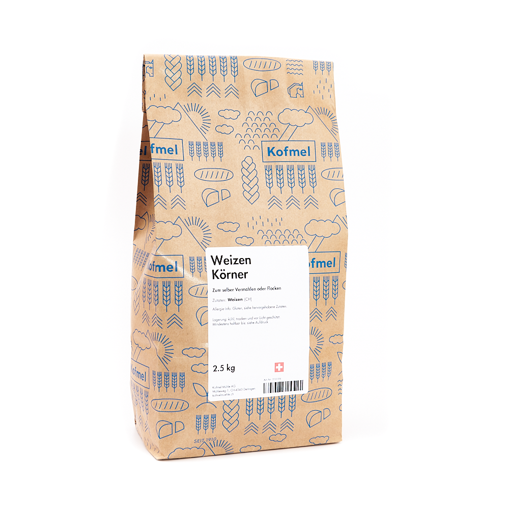 Schweizer Weizenkörner direkt ab Mühle Kofmel kaufen Kofmel Mühle Schweizer Weizenkörner im 2.5kg Papiersack