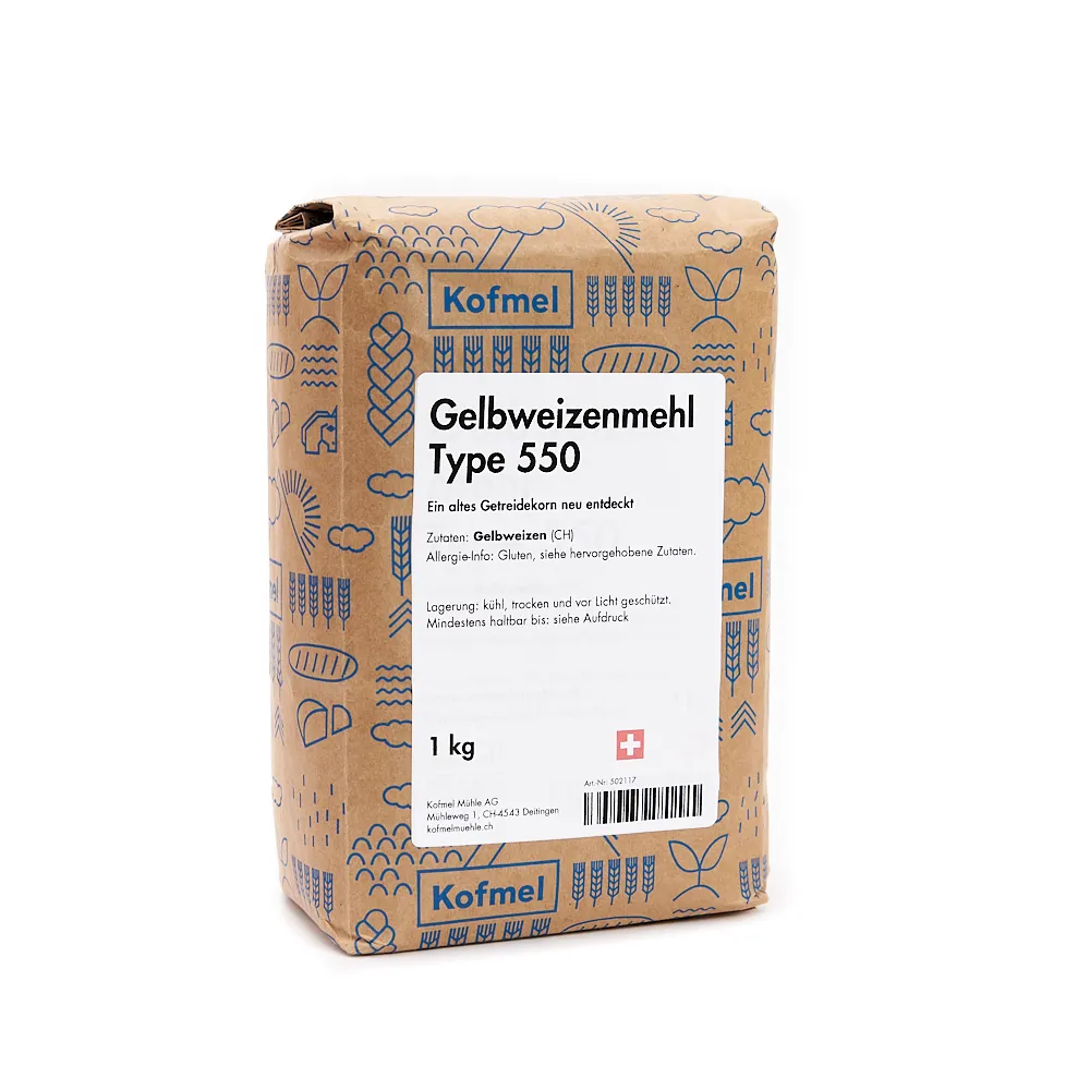 Gelbweizenmehl 1kg Beutel aus der Kofmel Mühle kaufen Gelbweizenmehl im 1kg Papierbeutel von der Kofmel Mühle