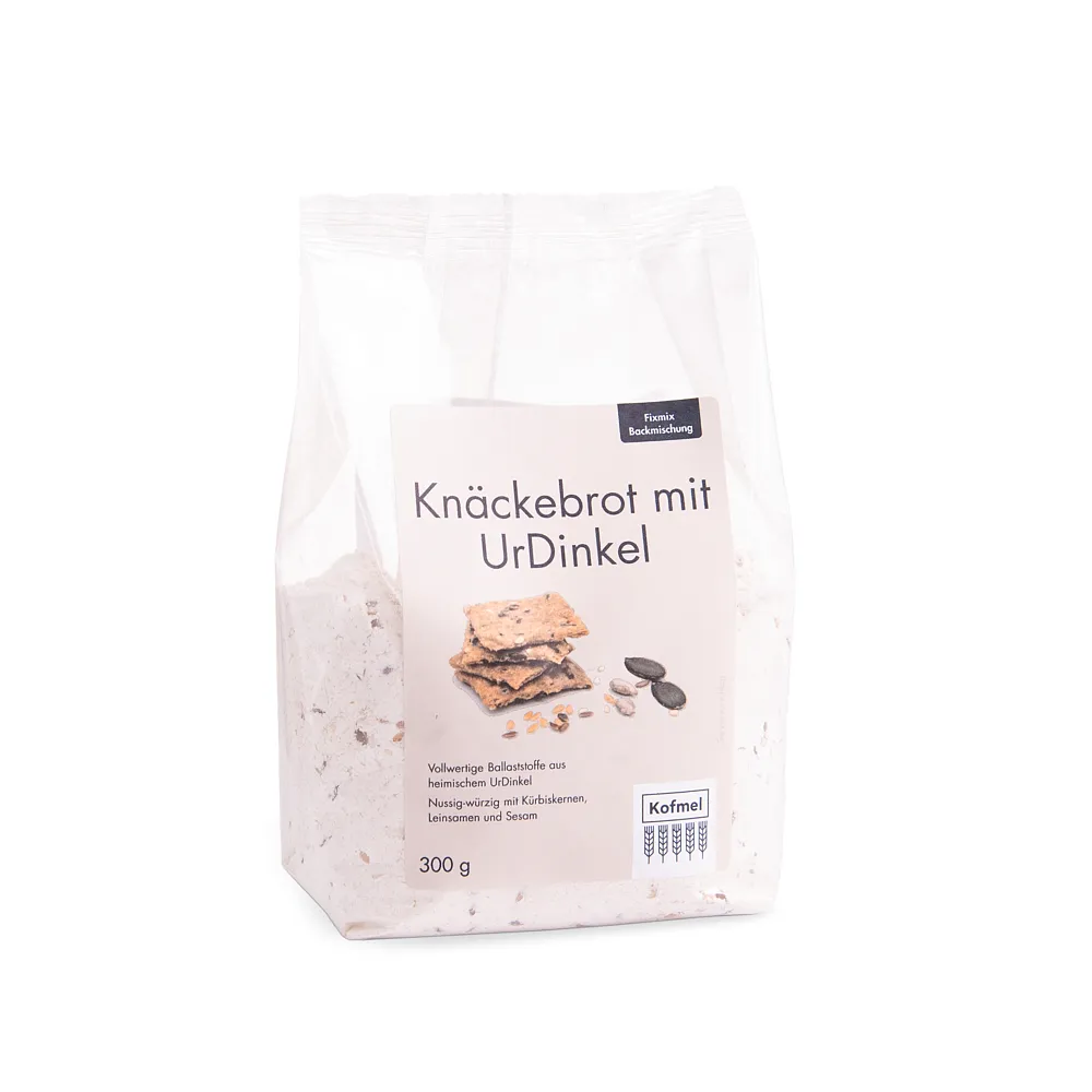 UrDinkel Knäckebrot-Backmischung aus der Kofmel Mühle kaufen - im praktischen Beutel – schnell zubereitet für Apéro und als Snack
